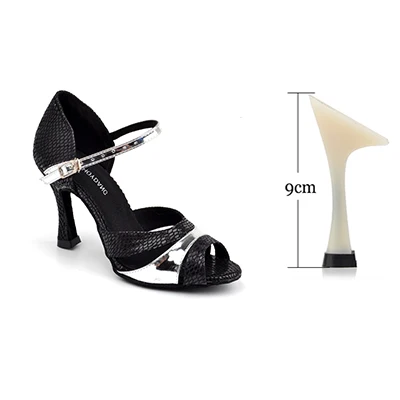 Black 9cm SHOYDANC Для женщин Туфли для латинских танцев PU змея текстуры флэш бальное Танго Сальса сандалии 6-10 см каблук черный, красный Обувь для танцев - Цвет: Black 9cm