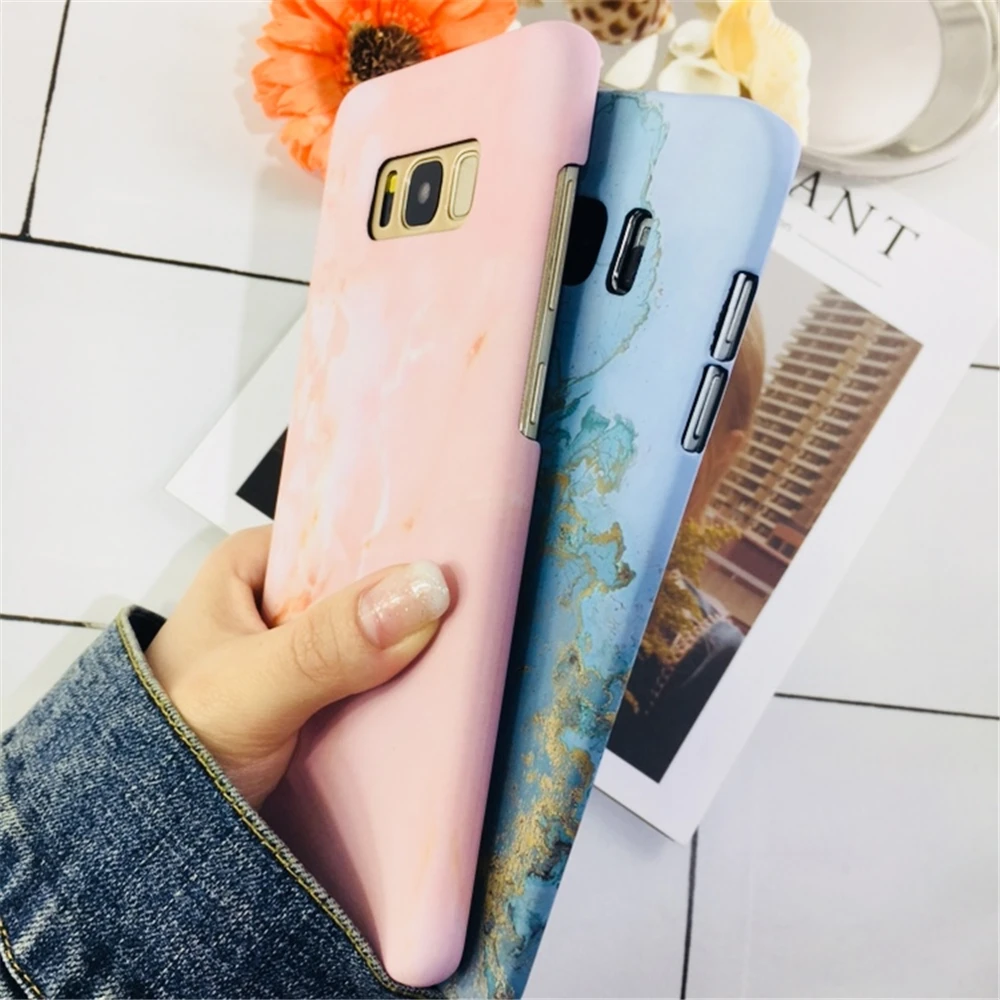 For Samsung Galaxy S7 S8 S9 Plus Edge Case Retro Marbled Pink Blue Phone Cases Color Gradient Hard PC Back Cover Coque |