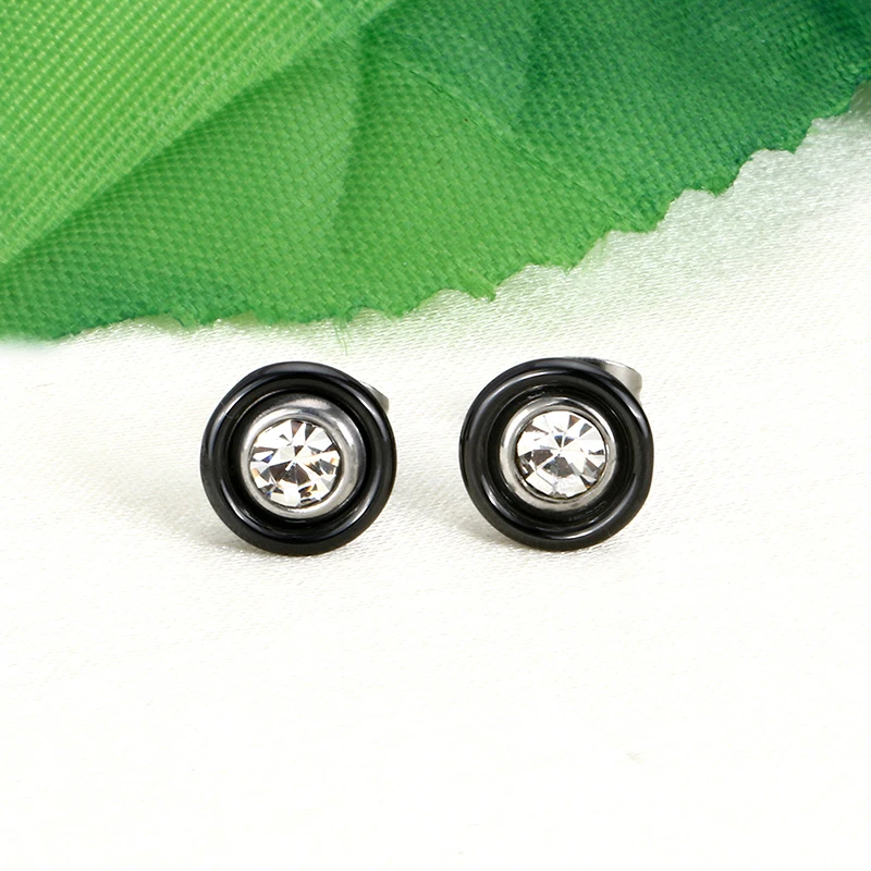 Серьги гвоздики женские керамические с кристаллами и цирконом|stud earrings black|stud