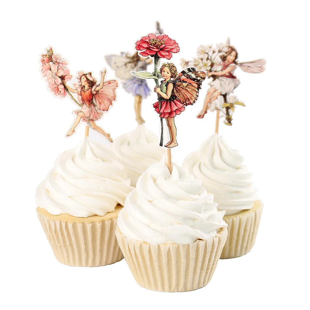 Новый 48 шт./Цветочная Фея Украшения для капкейков выбирает на день рождения