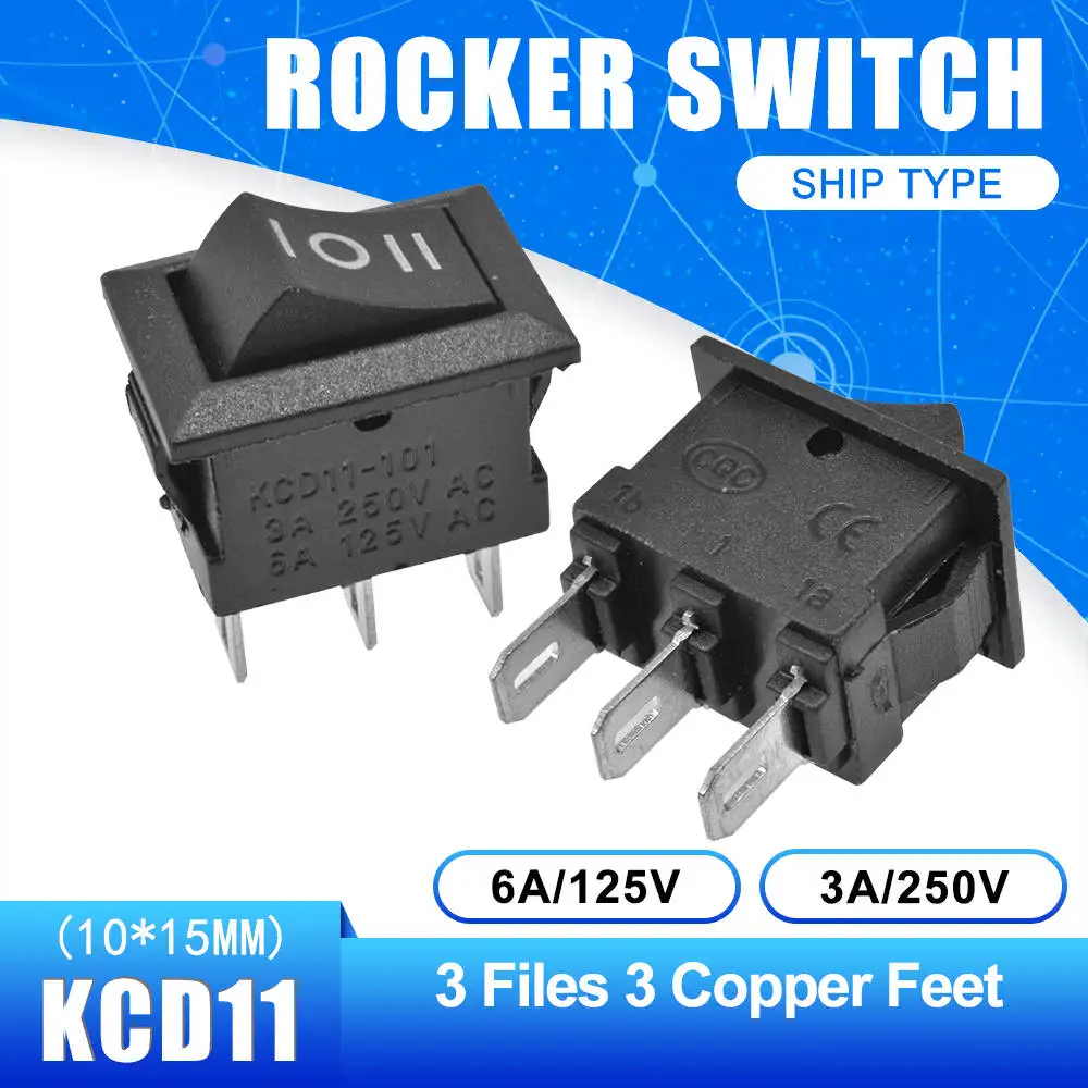 On-Off-On 3 Pin 5 шт. KCD11 2pin 3Pin ВКЛ-ВЫКЛ 3A 250 в 10*15 мм маленький перекидной Клавишный Выключатель 10x15 защелкивающийся выключатель питания белый красный и черный вкл.-ВЫКЛ - Цвет: On-Off-On 3 Pin