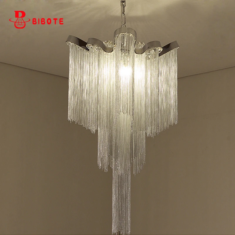 Современная люстра с воздушной кисточкой и алюминиевой цепочкой светильники в