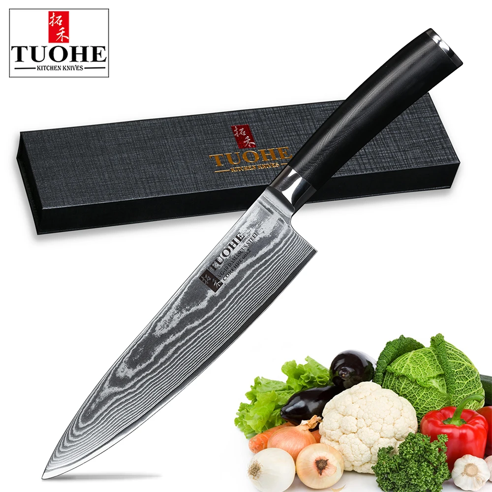 

Кухонные ножи TUOHE, 8 дюймов, из дамасской стали, с ручкой G10