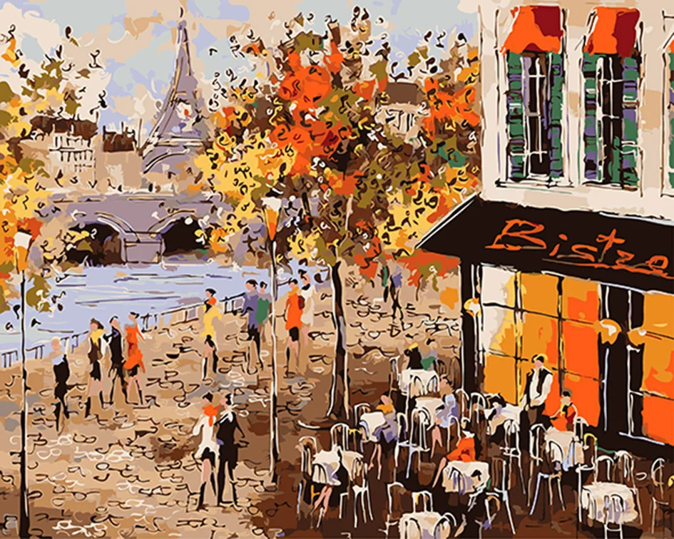 Париж Кафе живопись по номерам на холсте DIY Цифровая Настенная картина для