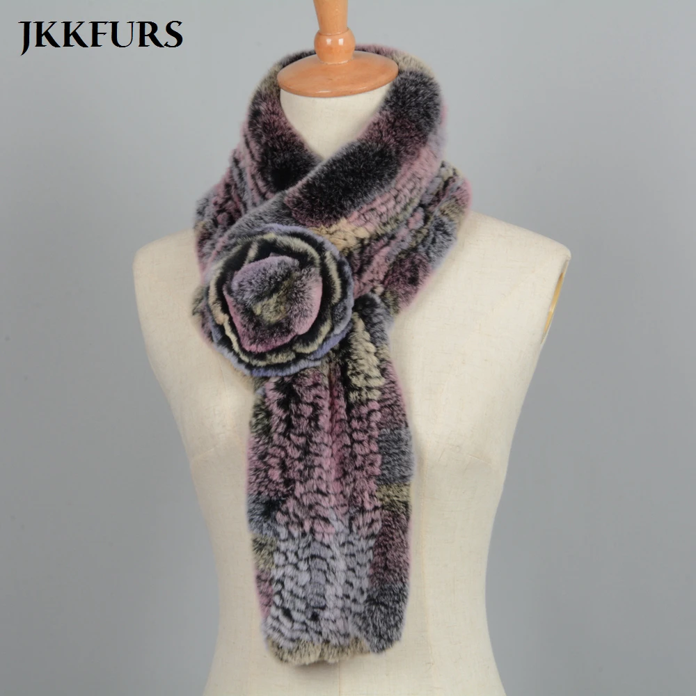 2019 Ladies Real Rex Rabbit Fur Scarf Genuine Natural Fluffy Fashion Style Floral Decoration Shawls Winter Muffler S7094 |