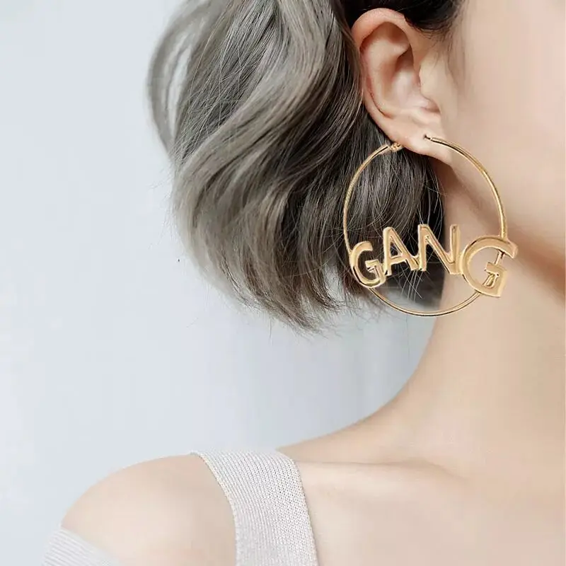 UAM себе ювелирные изделия девушка банды письмо Большой Серьги Кольца для женщин