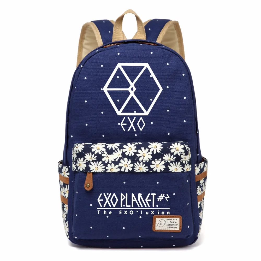 WISHOT KPOP EXO Холщовая Сумка Цветочный рюкзак для девочек Женская Студенческая