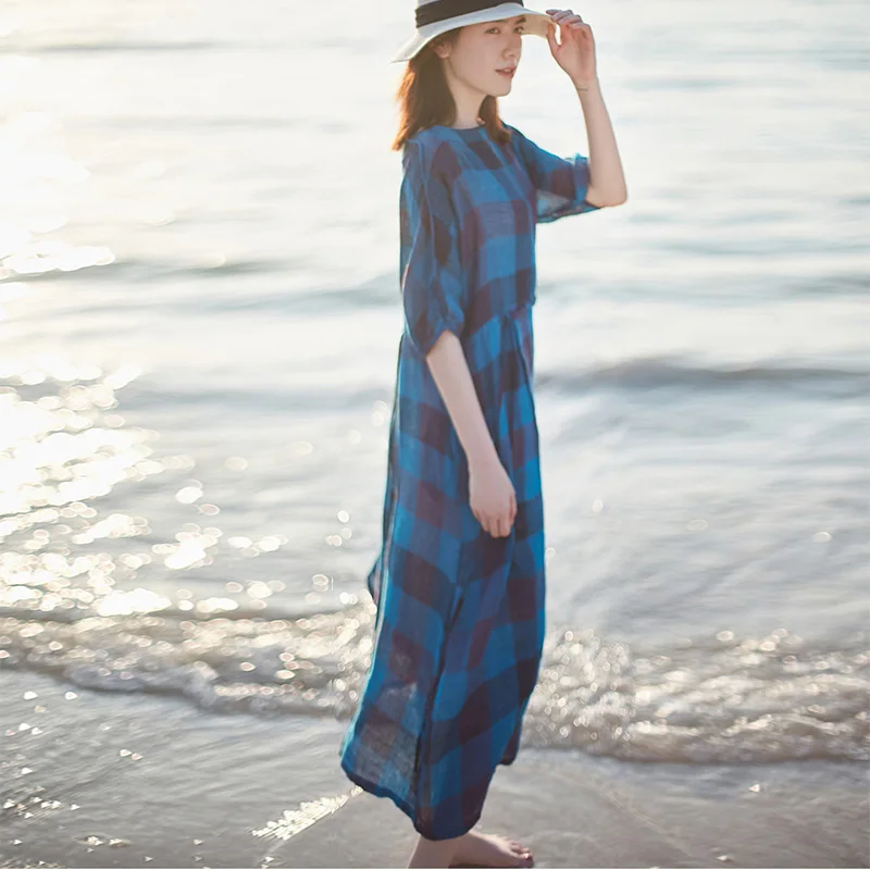 SCUWLINEN 2019 Для женщин сезон: весна–лето платье Повседневное классическое в клетку