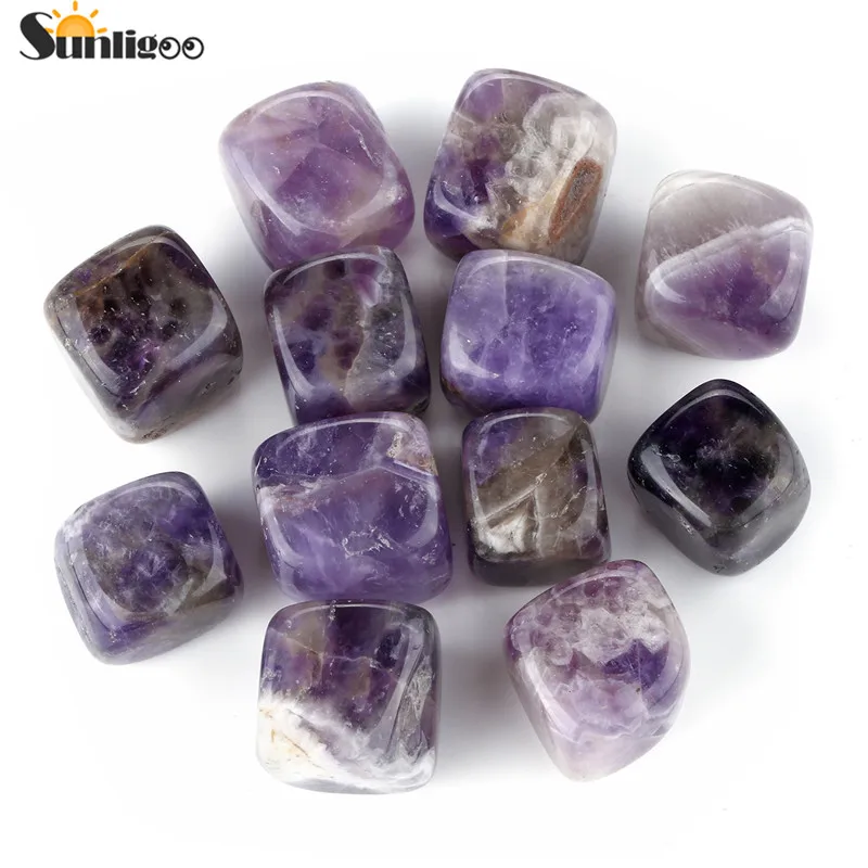12pcs Amethyst Sunligoo 12 шт. набор натуральных драгоценных камней, Аметист/зеленый авантюрин Исцеление Кристалл Нерегулярные барабанные камень украшения дома - Цвет: 12pcs Amethyst