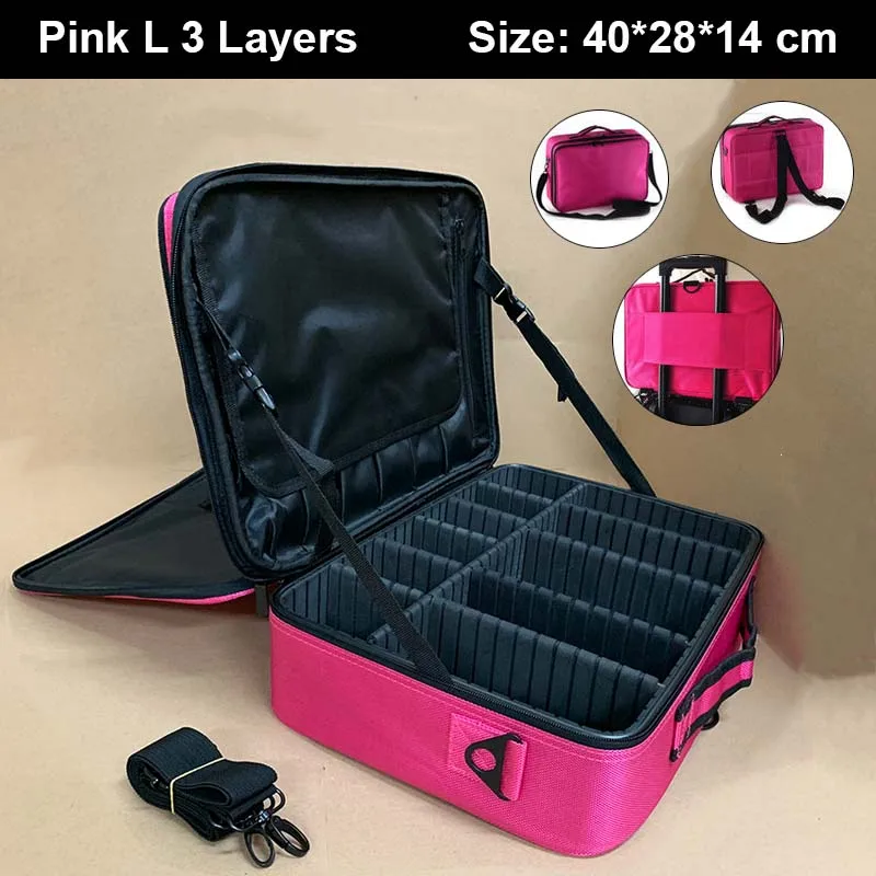 Pink L 3 Layers Женская модная косметичка для путешествий, органайзер для макияжа, профессиональная косметичка, косметичка, косметический чехол, косметичка - Цвет: Pink L 3 Layers