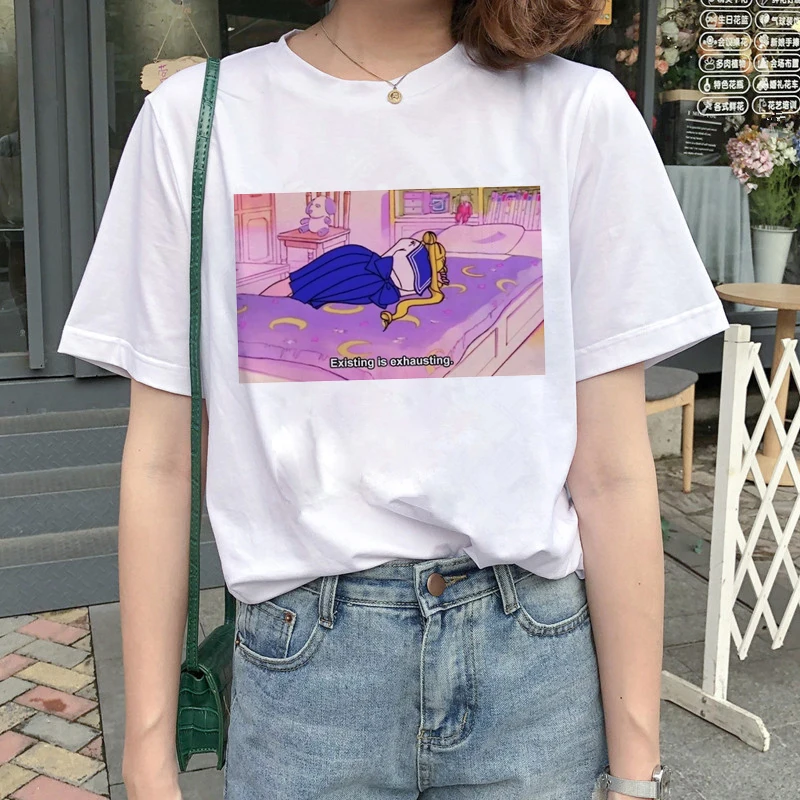 Kawaii Сейлор Мун футболка Женская Harajuku Ullzang мультяшная футболка 90s Милая футболка с принтом гранж корейский стиль футболки женские