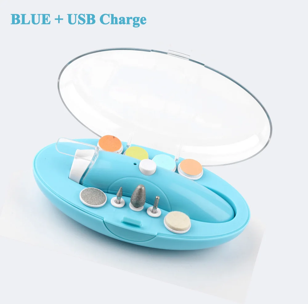 USB Charge BLUE USB зарядка Новая электрическая пилка для ногтей для младенцев безопасные ножницы для триммера, маникюра, педикюра Уход за ногтями Машинка для удаления Уход за лошадьми комплект - Цвет: USB Charge BLUE
