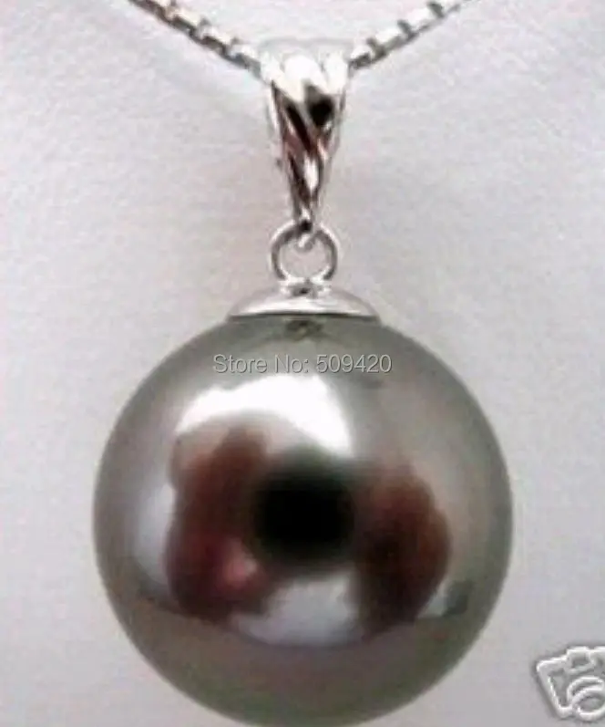 Оптовая продажа&gt Блестящий 14 мм черный морской перламутровый кулон ожерелье AAA |