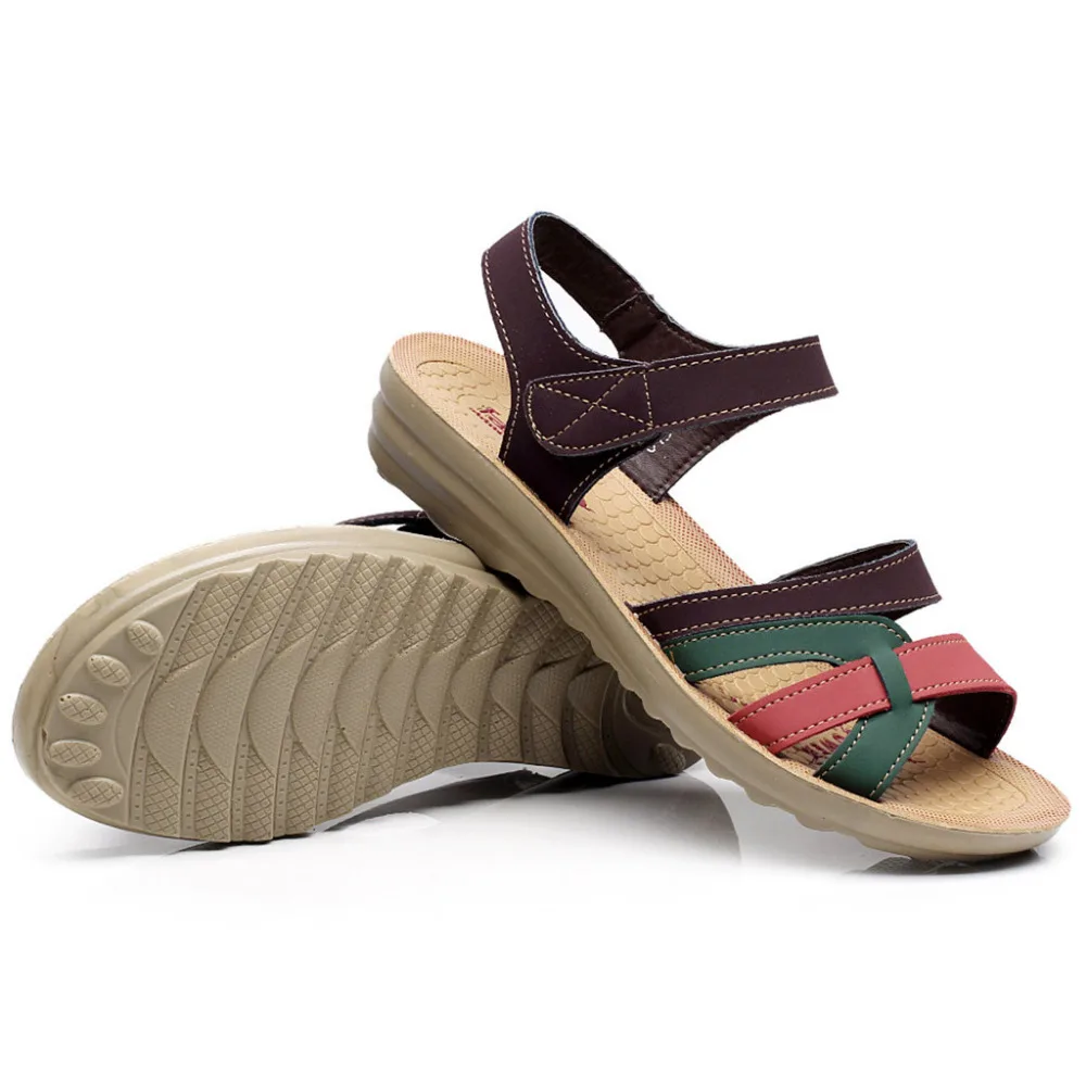 Женские босоножки летние модные кожаные сандалии удобная обувь на танкетке