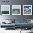 Картина на холсте с изображением синего неба, моря, маяков, облаков, морской пейзаж, настенные картины для гостиной, спальни, HD, современные