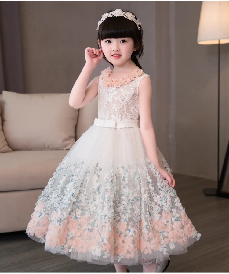 Романтическое Пышное кружевное длинное платье с цветочным узором для девочек на