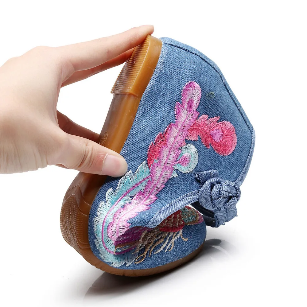 Женские парусиновые балетки Veowalk с вышивкой Феникса ремешком на щиколотке