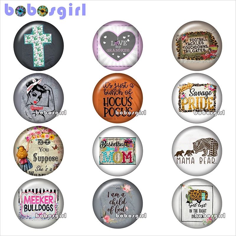 12pcs Mixed Set Слова Крест Любовь Прайд МАМА МЕДВЕДЬ стеклянная кнопка оснастки ювелирные изделия DIY круглые фото Кабошоны с плоской обратной стороной TW1326 - Окраска металла: 12pcs Mixed Set