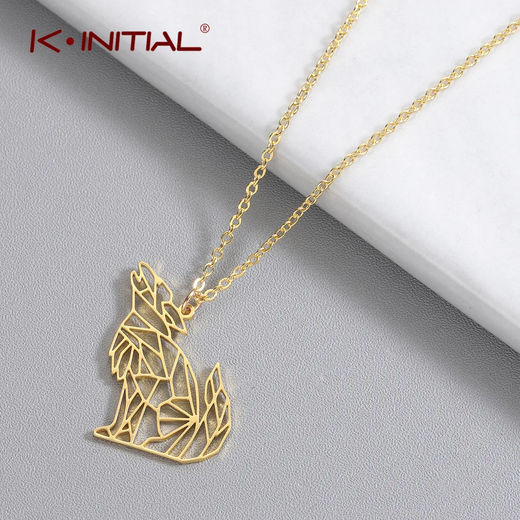 Kinitial оригами волк кулон ожерелье для женщин и мужчин золото Нержавеющая сталь с