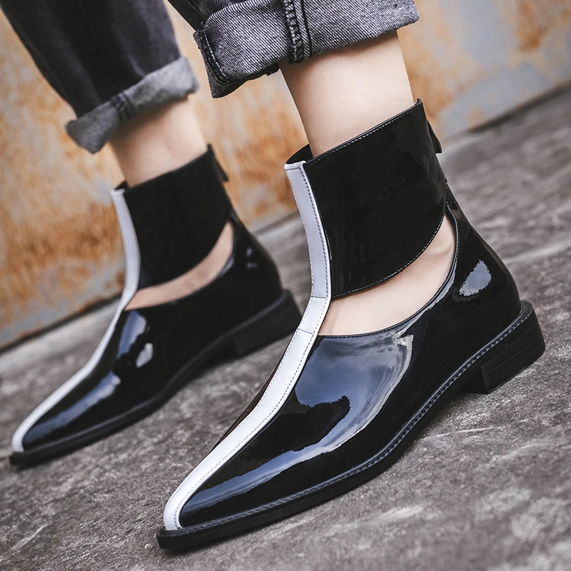 

WETKISS Thick Low Heels Women Boots Pointed Toe Footwear Zip Female Boot Fashion Patent Leather Shoes Woman Winter 2018 Black