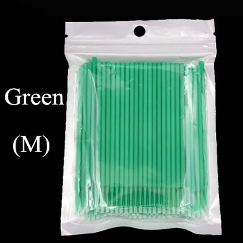 Green (M) Горячая Распродажа, 100 шт, одноразовые кисти для макияжа, клей для ресниц, чистящий карандаш для наращивания ресниц, прочные Микро-индивидуальные аппликаторы - Handle Color: Green (M)