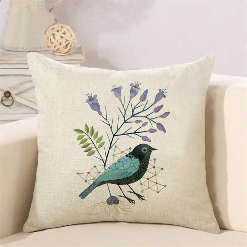Cotton Linen Throw Pillow Case Home Sofa Decorative Painting Floral Birds Cushion Cover | Дом и сад