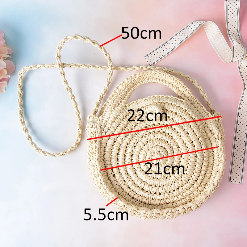 

1PC Bohemian Round Straw Handmade Crossbody Coin Bag Girls Circle Rattan Bag Small Bag Beach Bag Summer Mini Vintage