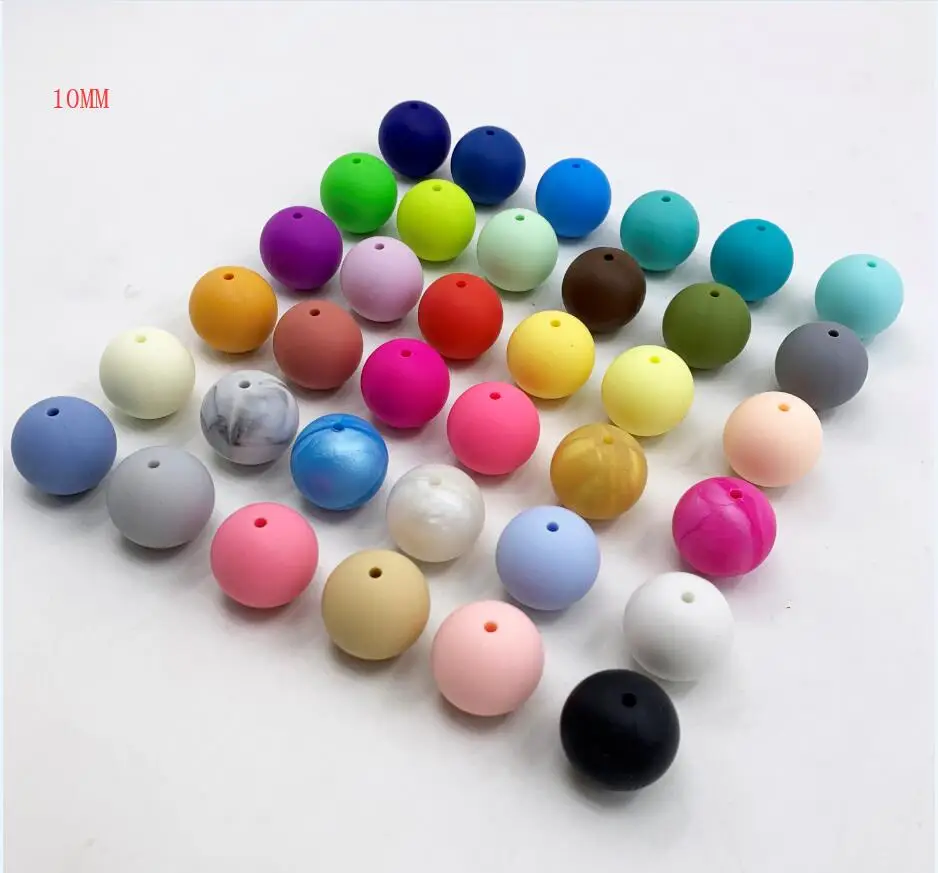 Size 10MM 200 шт., для пищевых продуктов круглые силиконовые бусы 12 мм, 10 мм, 15 мм, 20 мм Прорезыватели для зубов DIY Детские Ожерелье силикон Прорезыватель для зубов - Цвет: Size 10MM