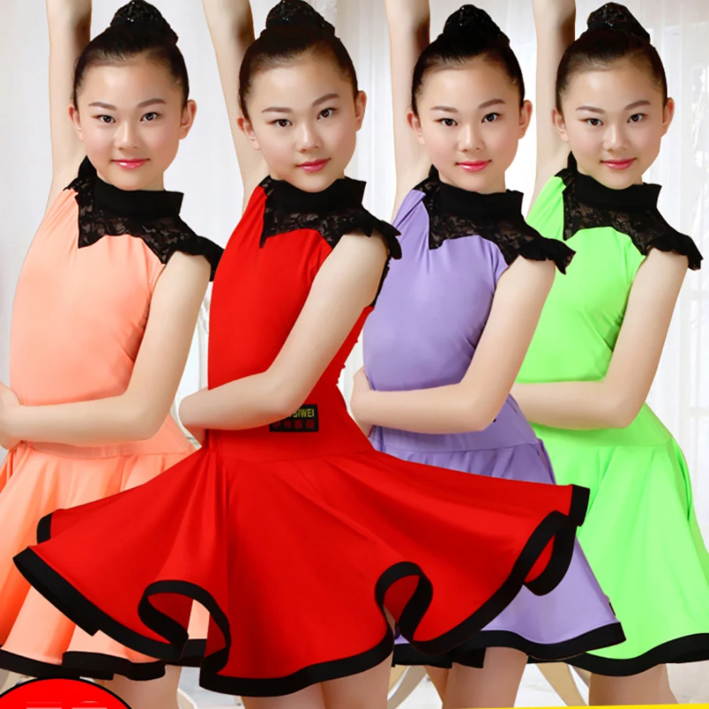 

New Arrival Latin Dance Dress For Girl Purple Red Green Sleeveless Clothe School Exam Profession Chacha Ballroom Garments B069