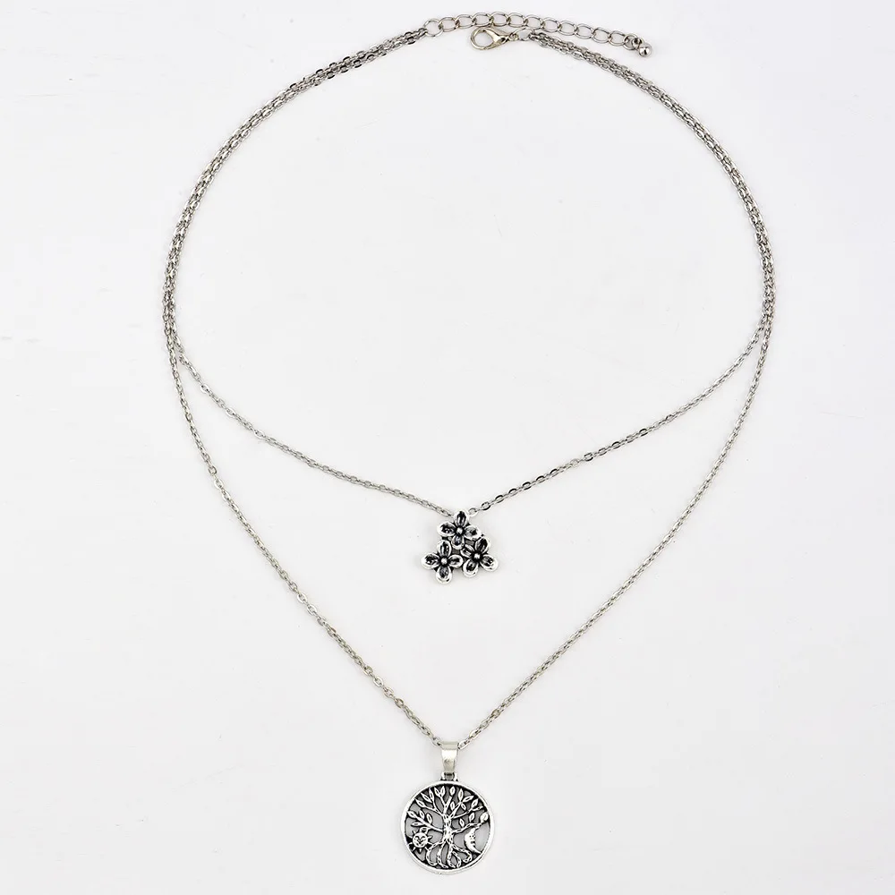 Flower Long Pendant Necklace for Women Fashion Layered Tree Choker Necklaces Bohemian Silver Color Collier Femme Jewelry | Украшения и