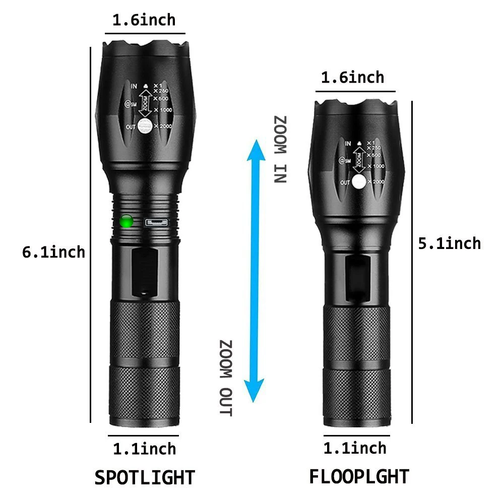 POPPAS Micro USB 1300LM CREE XML-T6 L2 Chips Flashlight LED Torch Zoomable Ultra Bright Handheld Water Resistant 2400mAh | Лампы и
