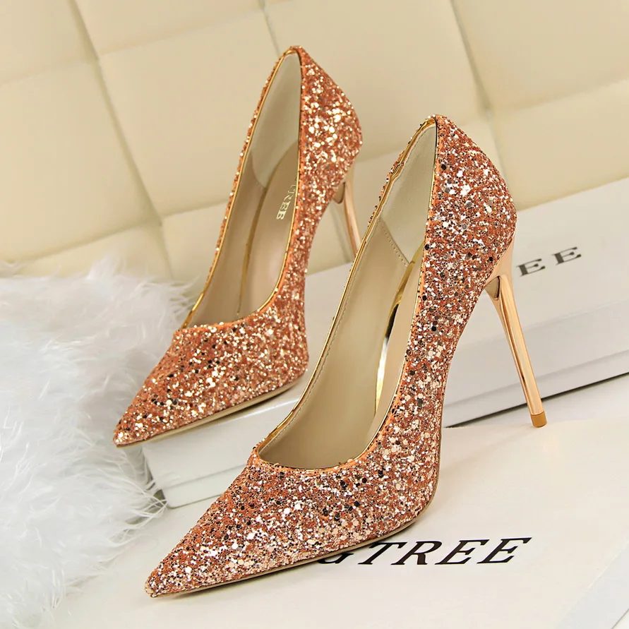 8 сверкающих Цвета Женская обувь на высоком тонком каблуке туфли-лодочки Дамская