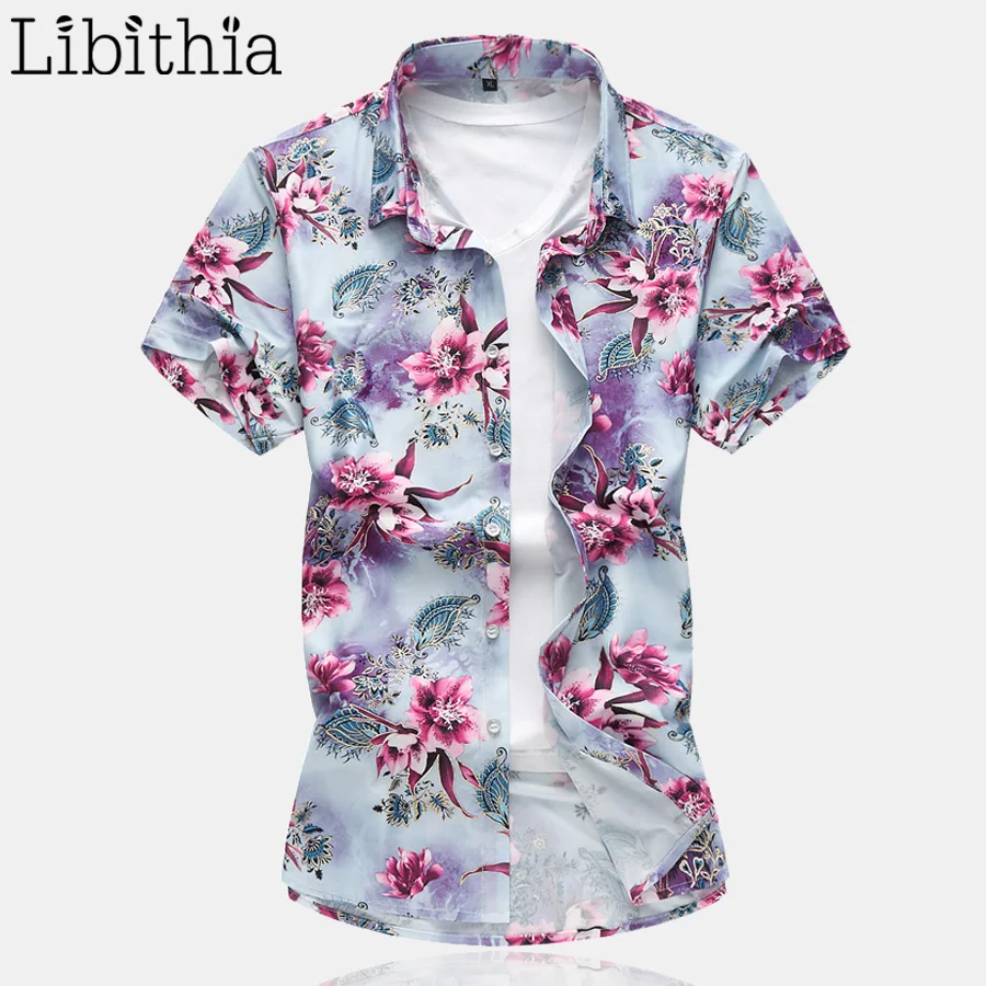Мужская рубашка с цветочным узором тонкая коротким рукавом мужская летняя