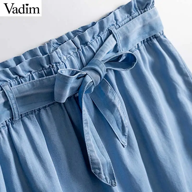 Vadim женские стильные однотонные джинсы с широкими штанинами карманы на шнурке