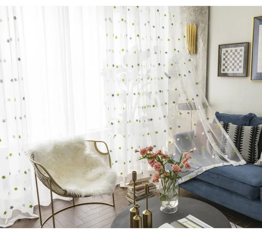 Современные белые прозрачные Занавески с вышивкой в виде звезд для гостиной, спальни, кухни, тюлевые занавески для детей, для дверей и окон в комнате, M065& 30