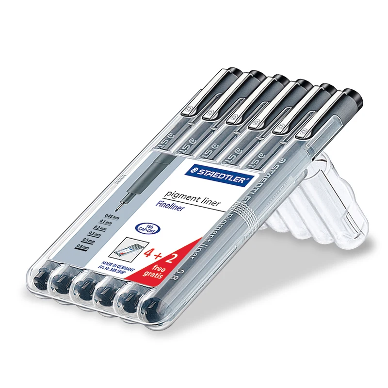 Перо для рисования Staedtler 308 SB6P пигментный лайнер 6 шт. в комплекте 0 05/0 1/0 2/0 3/0 5 мм