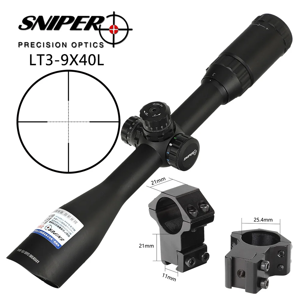 with Dovetail Rings Снайперский LT3-9X40L угловой интегральный Зонт охотничий прицел полный размер тактический оптический прицел Mil dot фиксирующий прицел - Цвет: with Dovetail Rings
