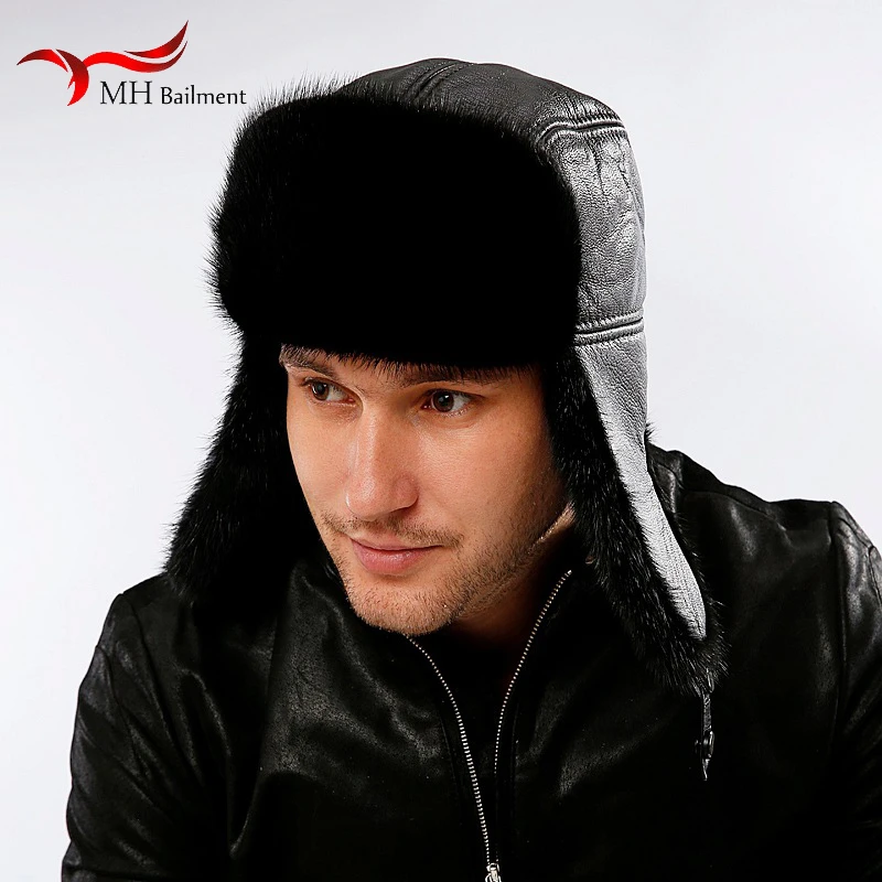 Шапка ушанка мужская из натурального меха норки ветрозащитная шапка модная