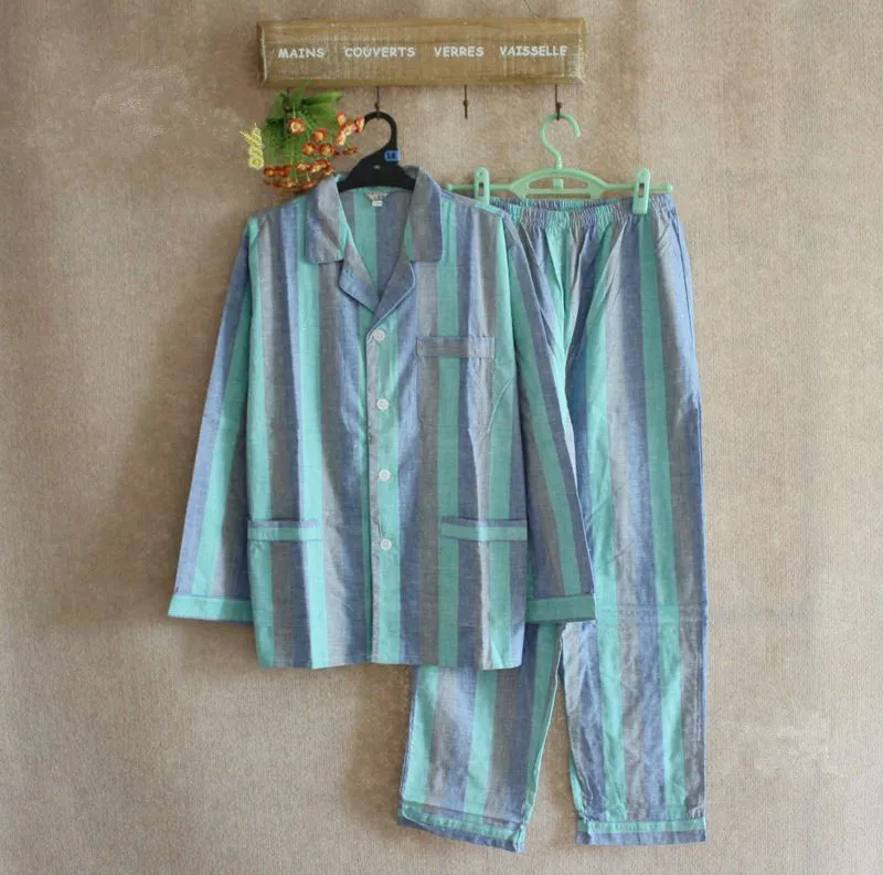 Тканая Хлопковая пижама для пар с длинными рукавами брюки комплект из двух