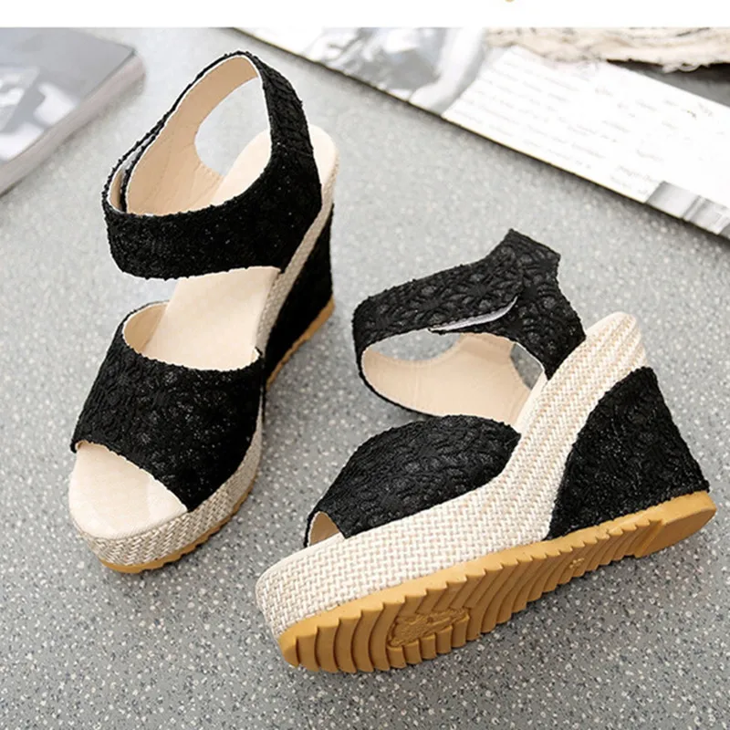 BomKinta Summer Platform Sandals Women Peep Toe High Wedges Heel Ankle Sandalia Espadrilles Female Shoes Korean Style | Обувь