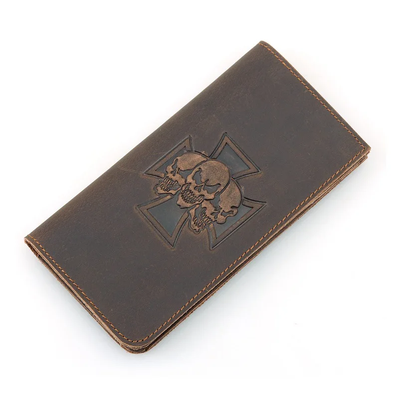 Брендовый мужской кошелек из натуральной кожи двойные длинные Crazy Horse кожаный