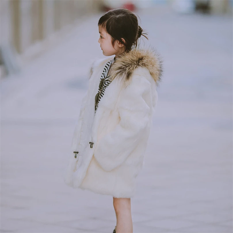 2017 Children Real Rabbit Fur Long Coat Outwear Kids Girls Winter Natural 100% Warm Jacket for | Детская одежда и обувь