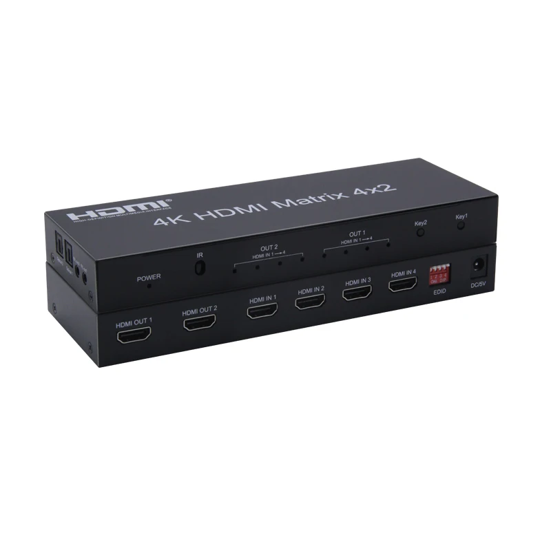 4K x 2K HDMI матричный коммутатор 4x2 HDMI разветвитель с 2 оптическими и стерео выходами с ИК-пультом с поддержкой HDMI V1.4/3D