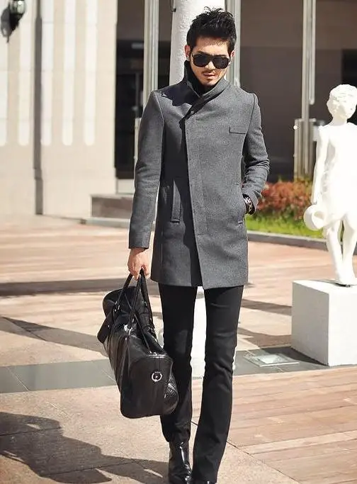 Куртка мужская шерстяная с воротником стойкой однобортная приталенная модная