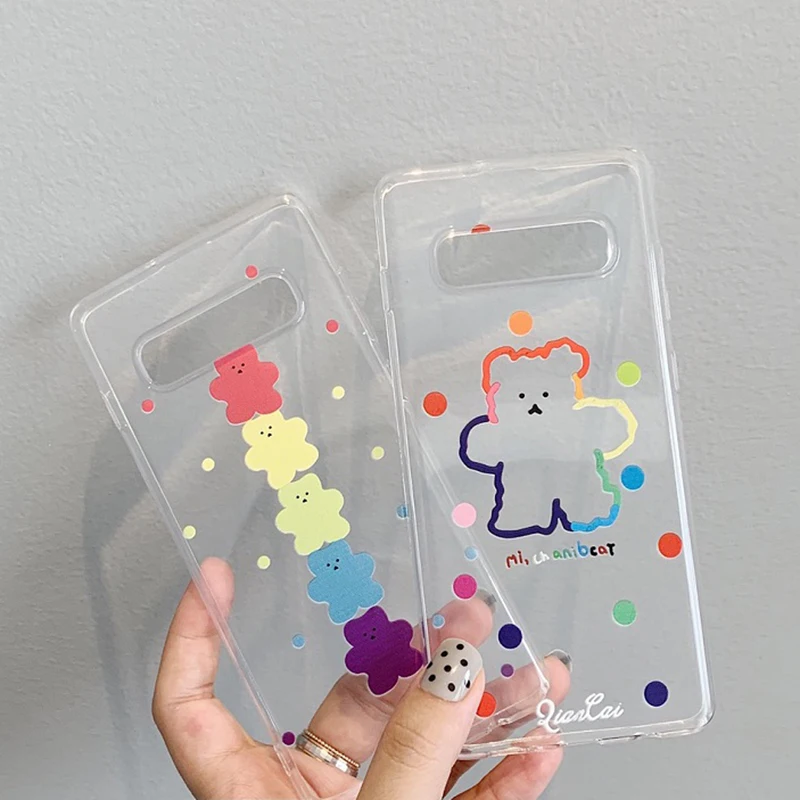 YHBBCASES Cartoon Rainbow Bear Clear Soft Case For Samsung Galaxy S10 Plus S8 S9 Candy Color Phone Cover Note 8 9 |