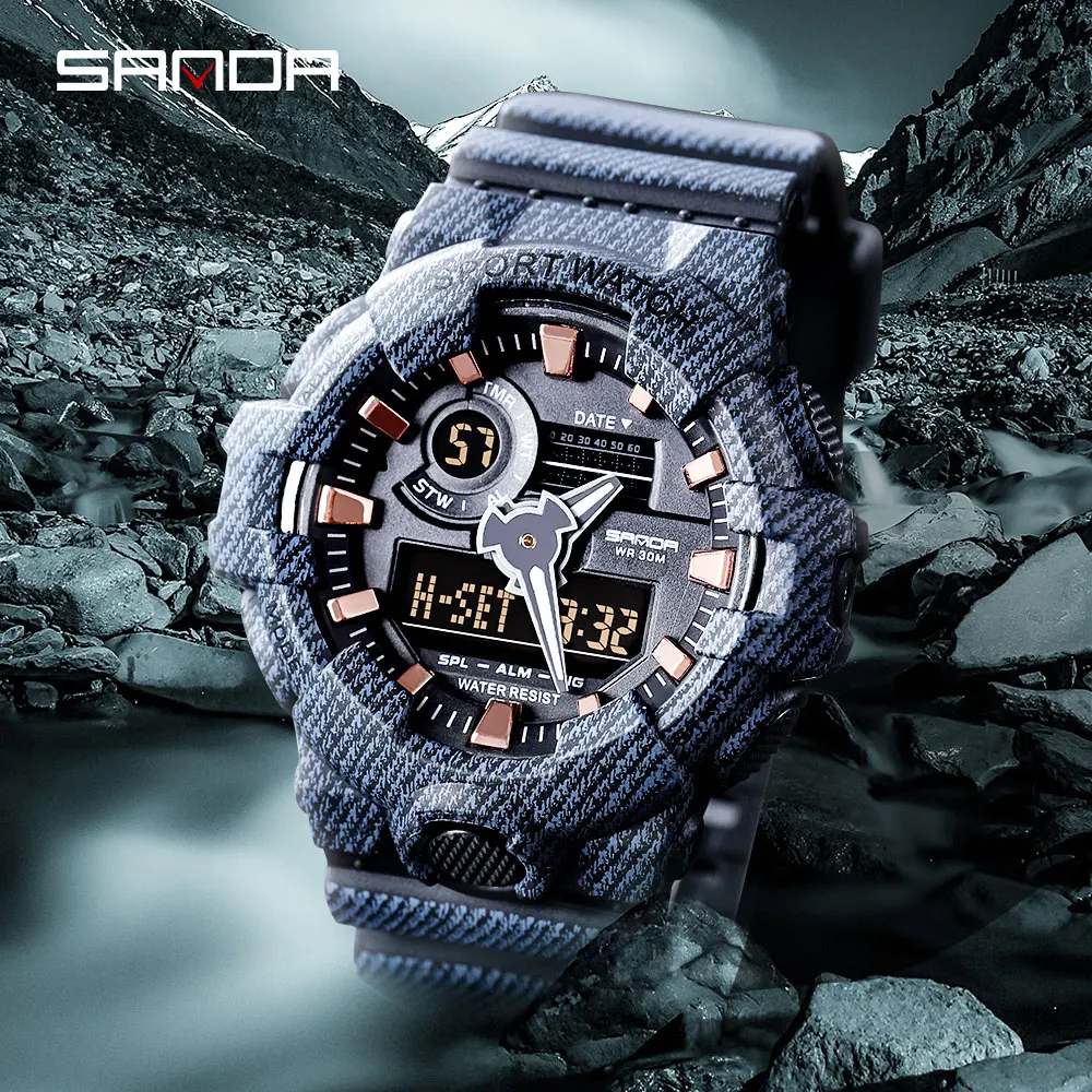 Мужские спортивные часы SANDA цифровые светящиеся со светодиодной подсветкой в