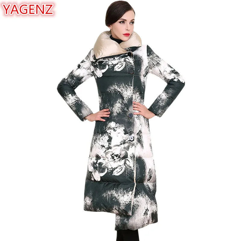 YAGENZ, теплая куртка, длинное пальто, зимняя куртка, женские топы, парки, Mujer,, высокое качество, пальто с неровным подолом, пуховик, хлопковая куртка, 515
