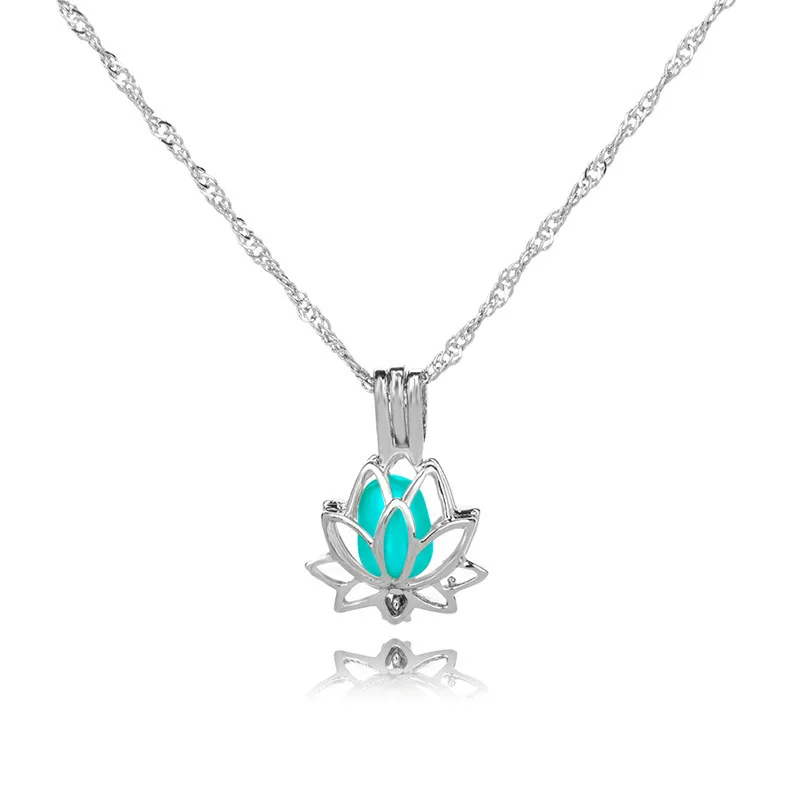 Luminous Glow in the Dark Lotus Flower Pendant Necklace for Women - 2.2*1.5cm Floral Jewelry Gift image 5