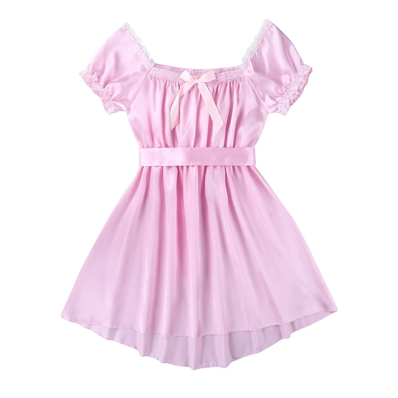 Мужские сексуальные костюмы Sissy Babydoll Lingerie Shiny Soft Satin Crossdress Платье с кушаком