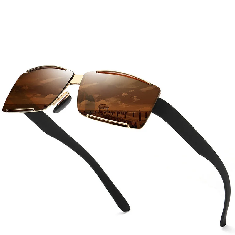 Мужские солнцезащитные очки с прямоугольными поляризационными линзами в стиле